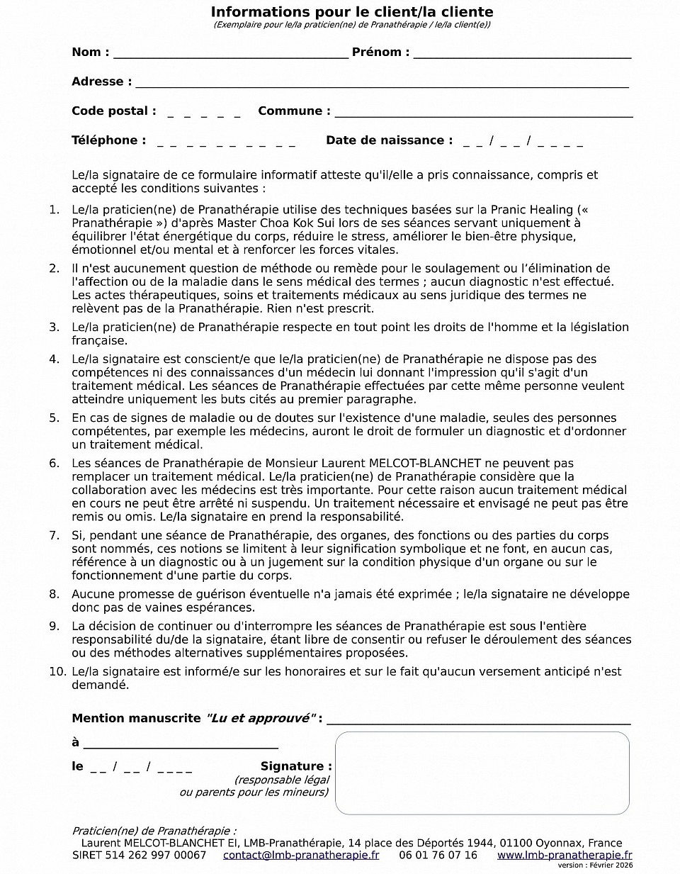 Fiche Informations 2026